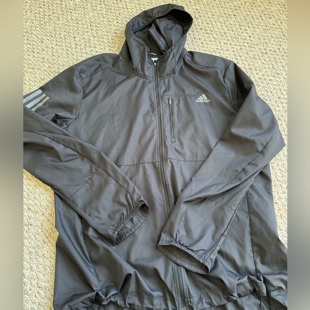 Adidas Black Hooded Rain Jacket/Windbreaker